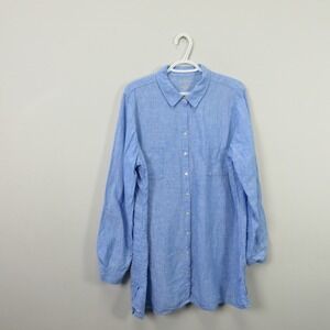 Lilly Pulitzer Womens Sea View Cover Up Blue 100% Linen Tunic Shirt Blouse XL